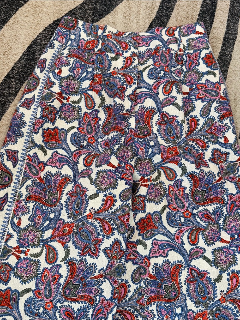 NWOT Boden Women's 6R Wide Leg Pants Linen Trousers Paisley Ivory Pink - Picture 2 of 5
